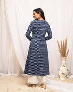 FIORRA Women's Floral Printed Navy Blue Cotton A-Line Kurta | Grocsy