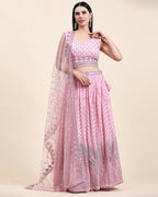 Pink Pure Viscose Georgette Sequence Embroidery work Lehenga Choli with Dupatta - Aakriti | Grocsy