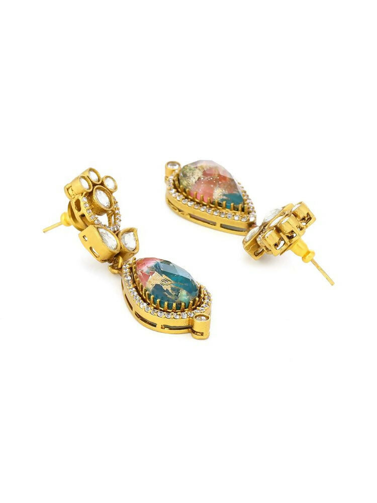 Kundan Antique Finish Floral Earrings and Necklace set - Ruby Raang | Grocsy