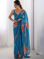 Traditional Partywear Blue Georgette Fancy Saree-Pavitra | Grocsy