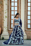 Jyoti Fashion Women's Navy Blue Kasturi Silk Georgette Rainbow Sequins with Dori Embroidered Designer Lehenga Choli Set | Grocsy