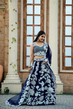 Jyoti Fashion Women's Navy Blue Kasturi Silk Georgette Rainbow Sequins with Dori Embroidered Designer Lehenga Choli Set | Grocsy