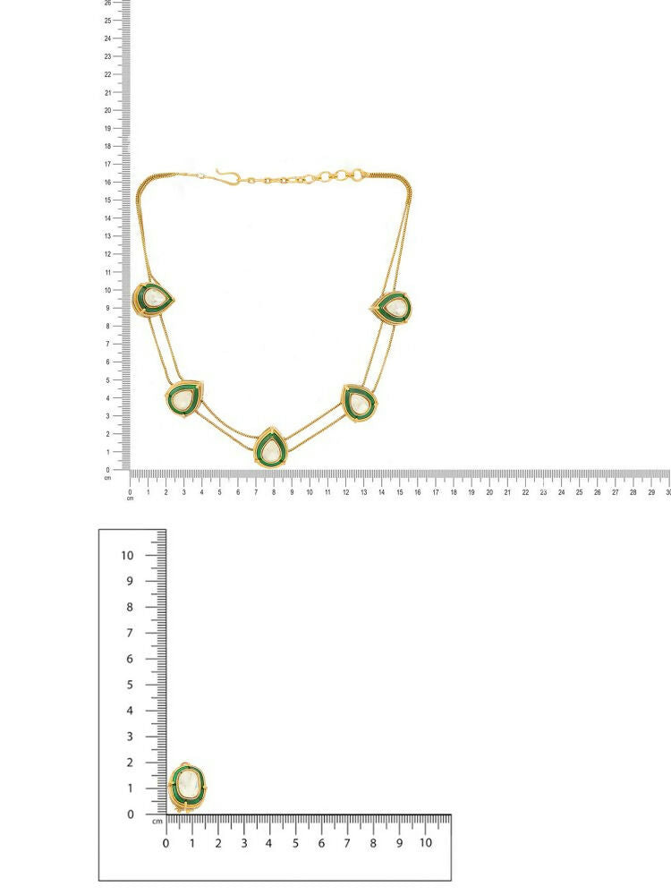 Green Meenakari Antique Finish Earrings and Drop Necklace set - Ruby Raang | Grocsy