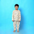 Breathables Kids Cotton Dinosaur Print Night Suit – Cream Full Sleeves Kurta & Pants Co-Ord Set | Boys & Girls Nightwear & Loungewear | Grocsy