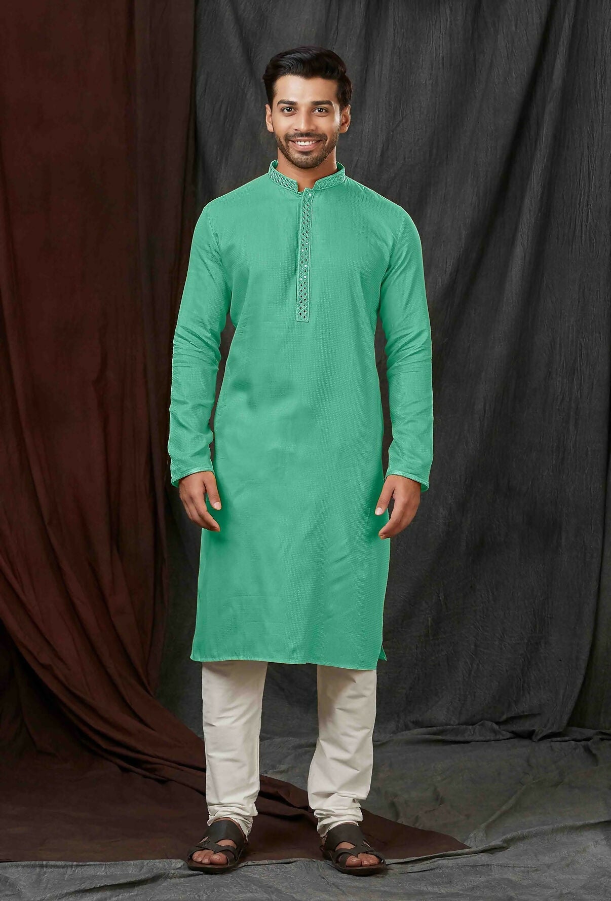Joban Fashion C.Green Self Jacquard Kurta Pyjama | Grocsy
