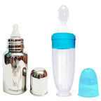Goodmunchkins Stainless Steel Feeding Bottle With Spoon Food Feeder for Baby Anti Colic Silicon Nipple Feeder 220 ml Combo Pack-Blue | Grocsy