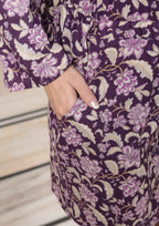 Miravan Women's Pure Cotton Floral Printed Long Sleeves Purple V Neck Playsuit | Grocsy