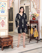 Miravan Women's Pure Cotton Black Waist Tie-Up Back Zip Closure Floral Playsuit | Grocsy