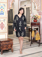 Miravan Women's Pure Cotton Black Waist Tie-Up Back Zip Closure Floral Playsuit | Grocsy