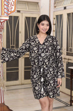 Miravan Women's Pure Cotton Black Long Sleeve Floral Printed Stylish Jumpsuit | Grocsy