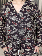 Miravan Women's Multi Pure Cotton Floral Printed V Neck Long Sleeves Jumpsuit | Grocsy