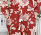 Miravan Women's Pure Cotton Red Floral Printed Long Sleeves Jumpsuit | Grocsy