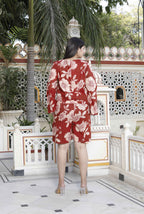 Miravan Women's Pure Cotton Red Floral Printed Long Sleeves Jumpsuit | Grocsy