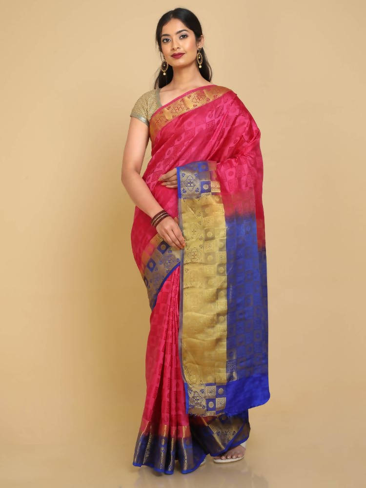 Kalamandir Self Checked Pink Pashmina Saree | Grocsy