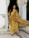Miravan Women's Cotton Gotapatti And Lace Border Yellow Anarkali Kurta And Dupatta Set | Grocsy