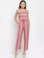 Jompers Women's Red & Off-White Striped Basic Jumpsuit | Grocsy
