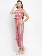 Jompers Women's Red & Off-White Striped Basic Jumpsuit | Grocsy