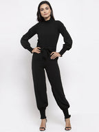 Jompers Women Black Solid Basic Jumpsuit | Grocsy