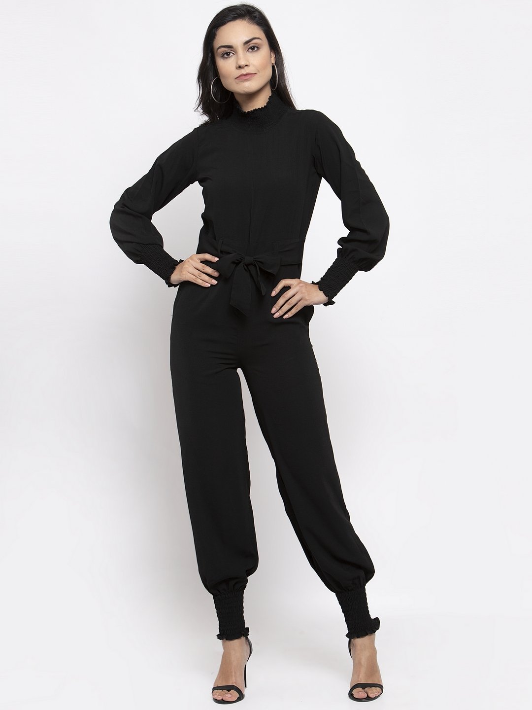 Jompers Women Black Solid Basic Jumpsuit | Grocsy