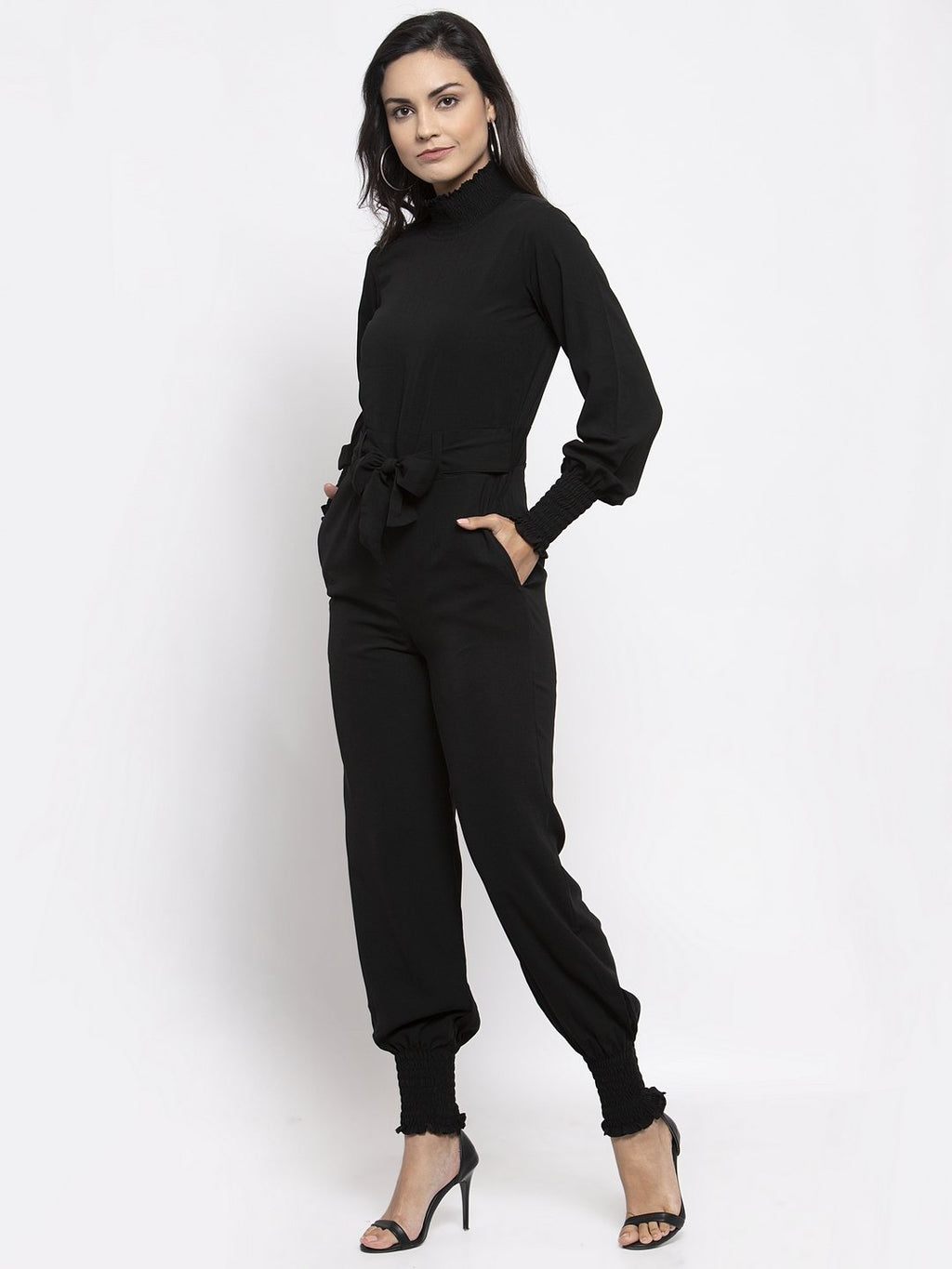 Jompers Women Black Solid Basic Jumpsuit | Grocsy