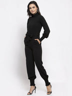 Jompers Women Black Solid Basic Jumpsuit | Grocsy