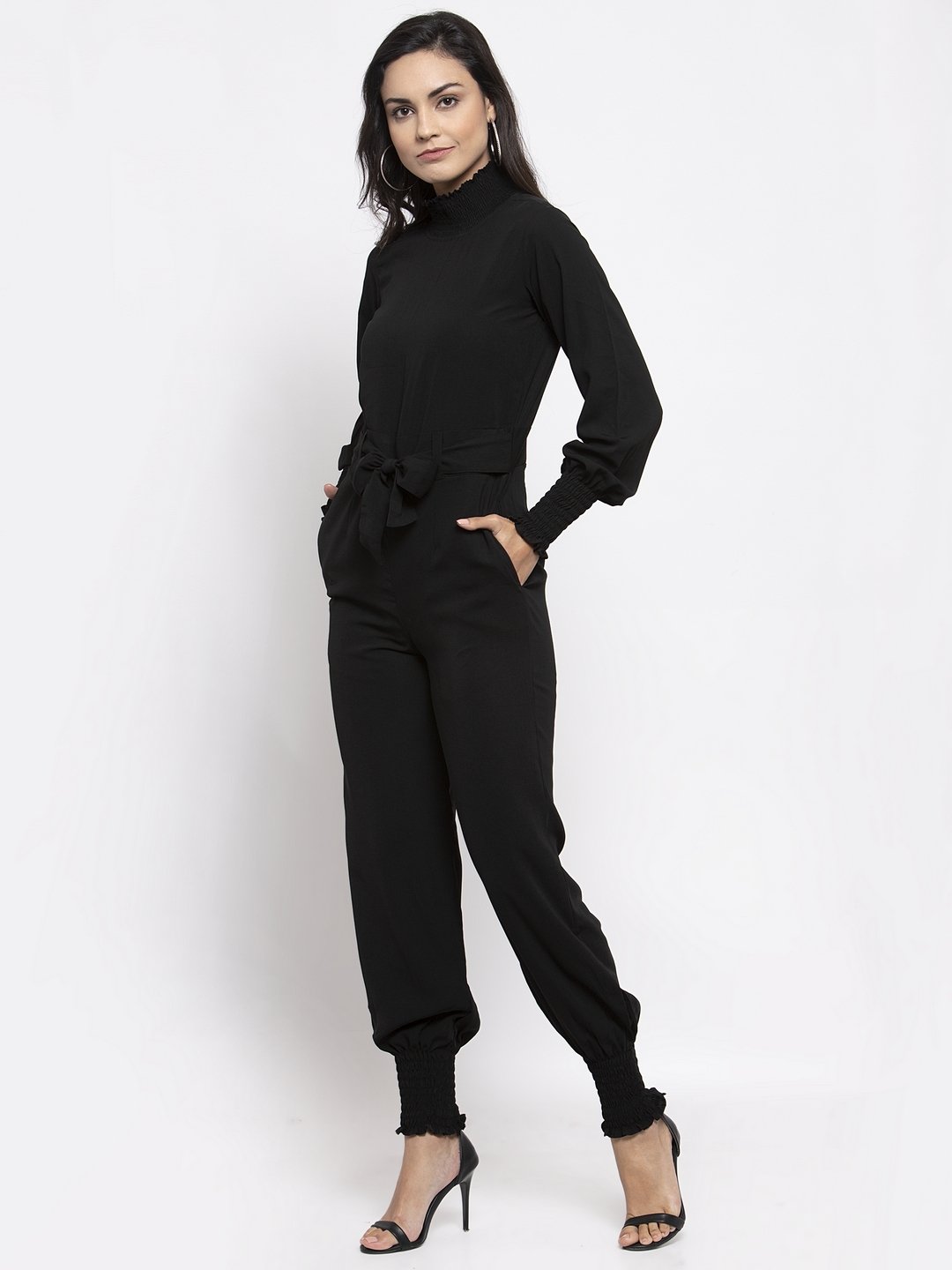 Jompers Women Black Solid Basic Jumpsuit | Grocsy