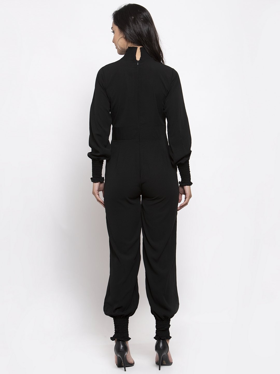 Jompers Women Black Solid Basic Jumpsuit | Grocsy