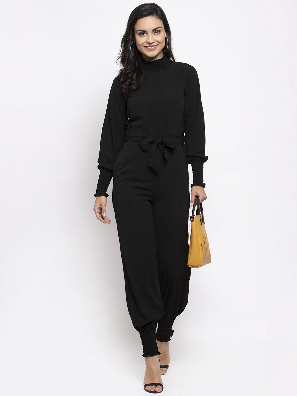 Jompers Women Black Solid Basic Jumpsuit | Grocsy