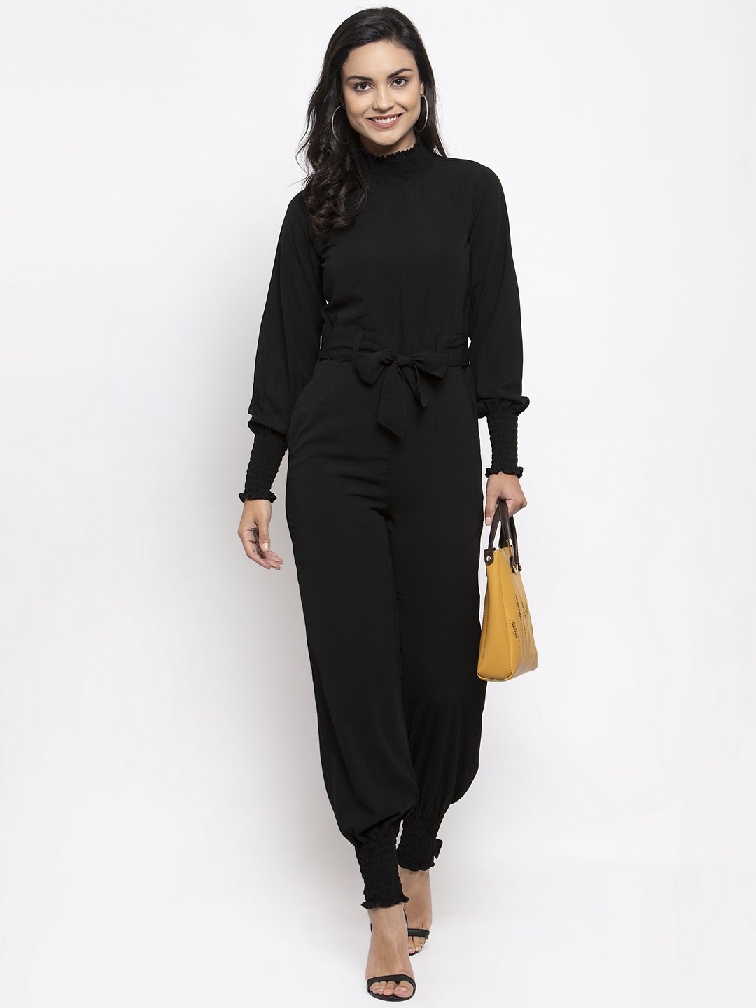 Jompers Women Black Solid Basic Jumpsuit | Grocsy