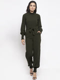 Jompers Women Olive Green Solid Basic Jumpsuit | Grocsy