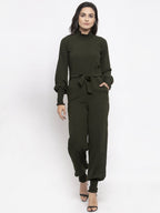 Jompers Women Olive Green Solid Basic Jumpsuit | Grocsy