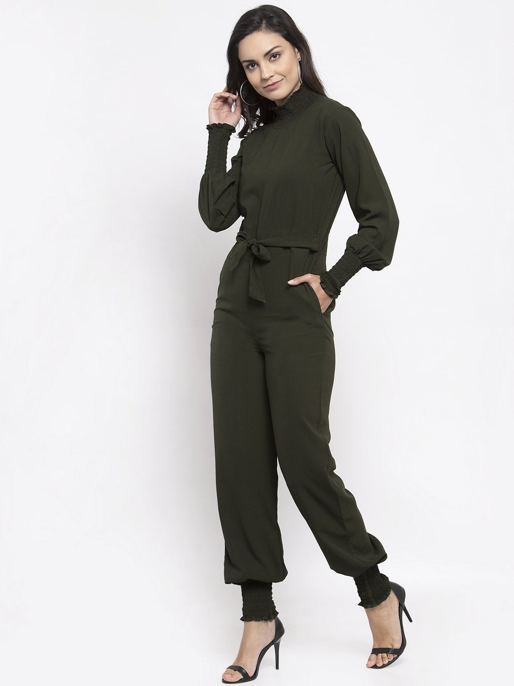 Jompers Women Olive Green Solid Basic Jumpsuit | Grocsy