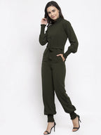 Jompers Women Olive Green Solid Basic Jumpsuit | Grocsy