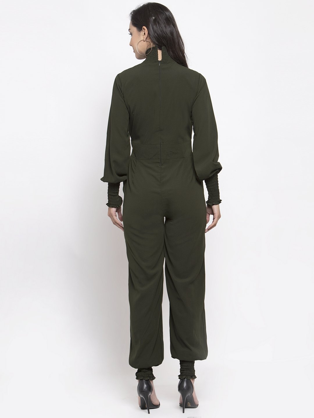Jompers Women Olive Green Solid Basic Jumpsuit | Grocsy