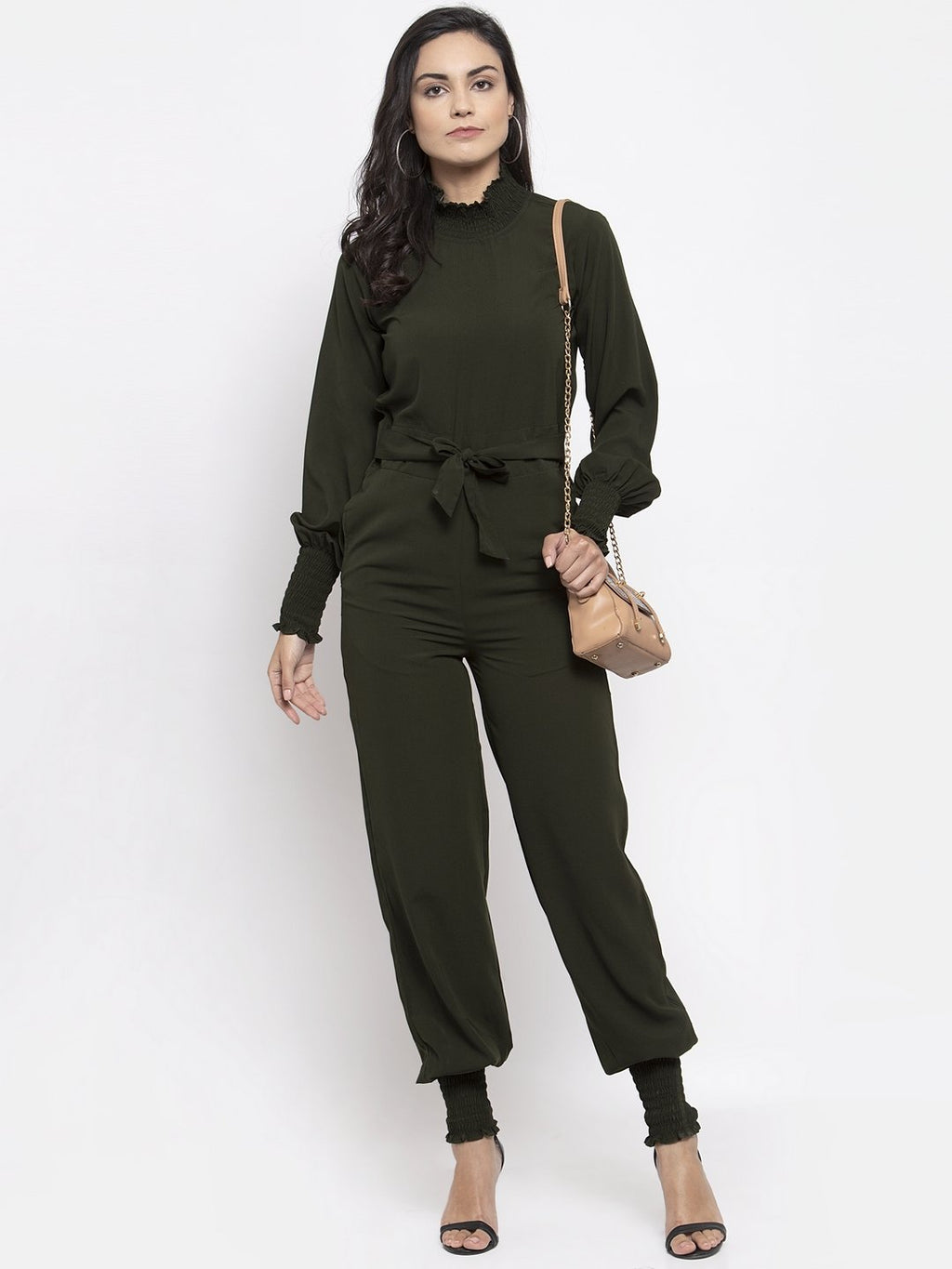Jompers Women Olive Green Solid Basic Jumpsuit | Grocsy