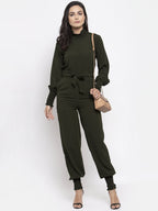 Jompers Women Olive Green Solid Basic Jumpsuit | Grocsy