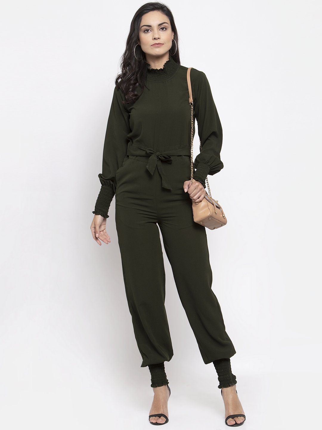 Jompers Women Olive Green Solid Basic Jumpsuit | Grocsy