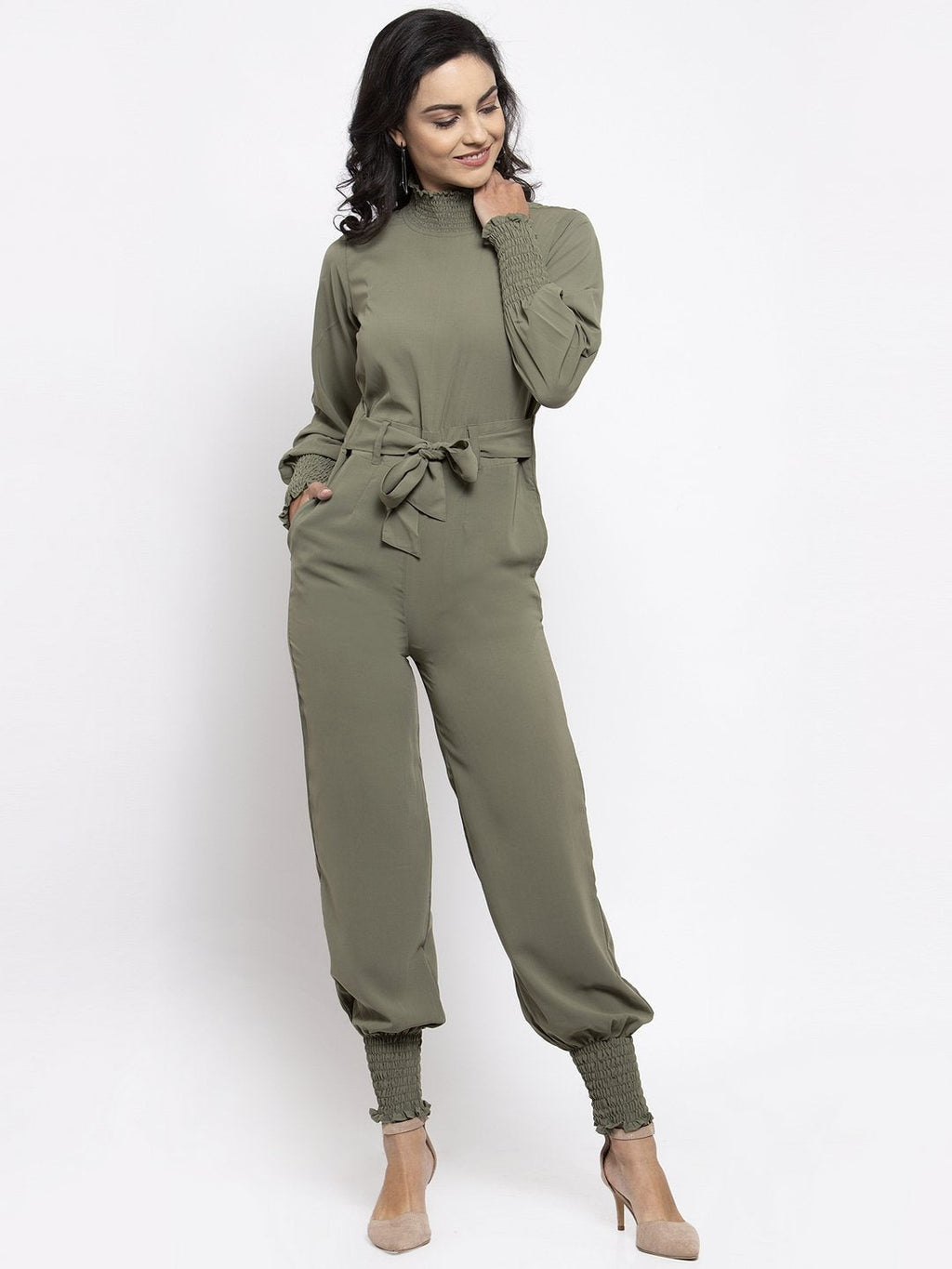 Jompers Women Pista Green Solid Basic Jumpsuit | Grocsy