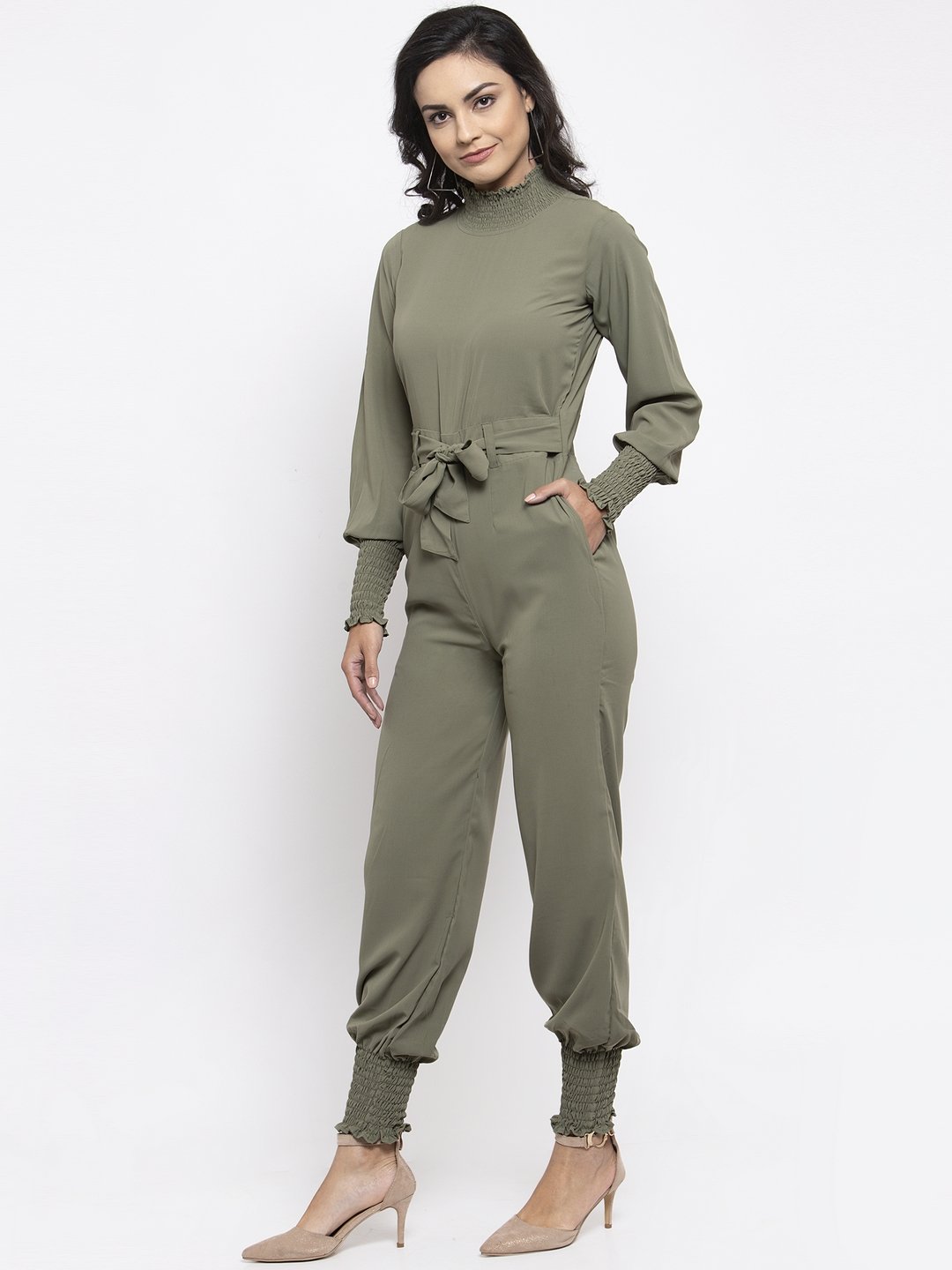 Jompers Women Pista Green Solid Basic Jumpsuit | Grocsy