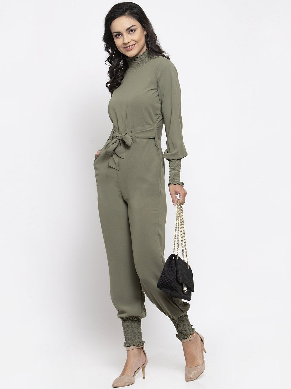 Jompers Women Pista Green Solid Basic Jumpsuit | Grocsy