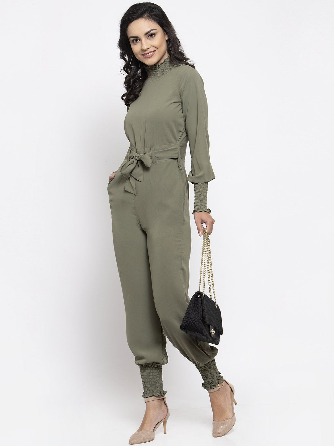 Jompers Women Pista Green Solid Basic Jumpsuit | Grocsy