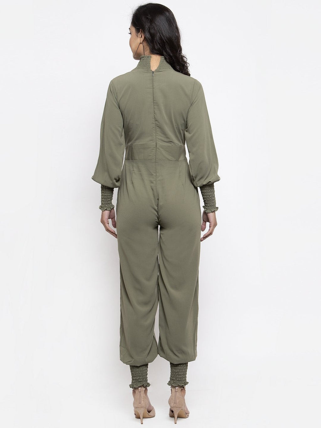 Jompers Women Pista Green Solid Basic Jumpsuit | Grocsy