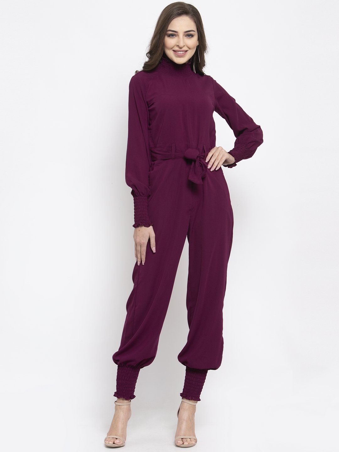 Jompers Women Purple Solid Basic Jumpsuit | Grocsy