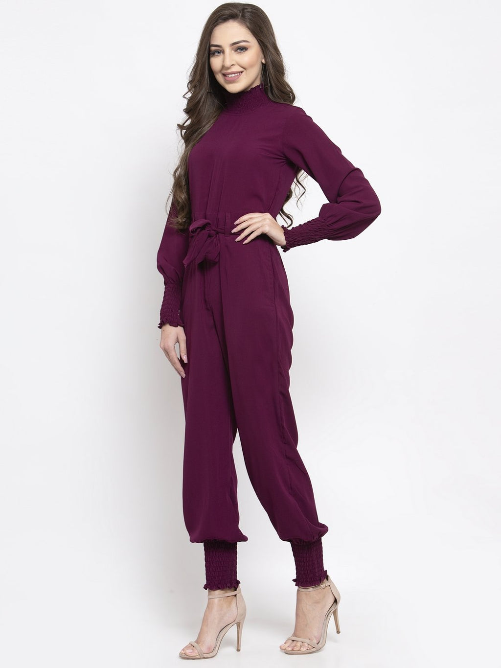 Jompers Women Purple Solid Basic Jumpsuit | Grocsy