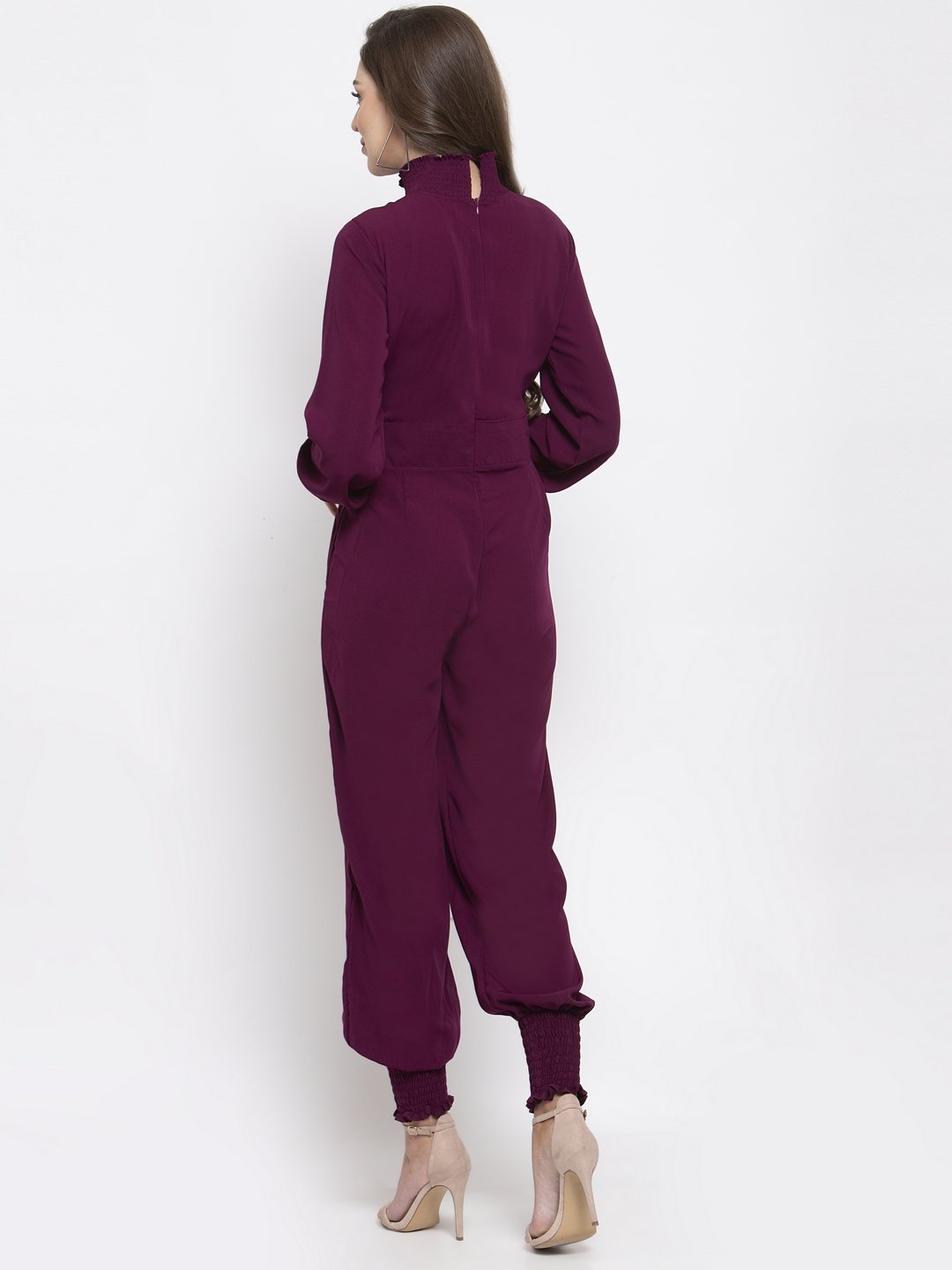 Jompers Women Purple Solid Basic Jumpsuit | Grocsy