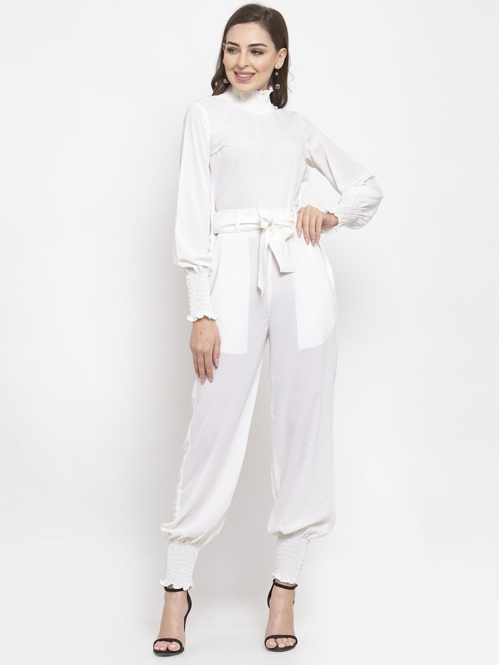 Jompers Women White Solid Basic Jumpsuit | Grocsy