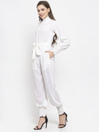 Jompers Women White Solid Basic Jumpsuit | Grocsy