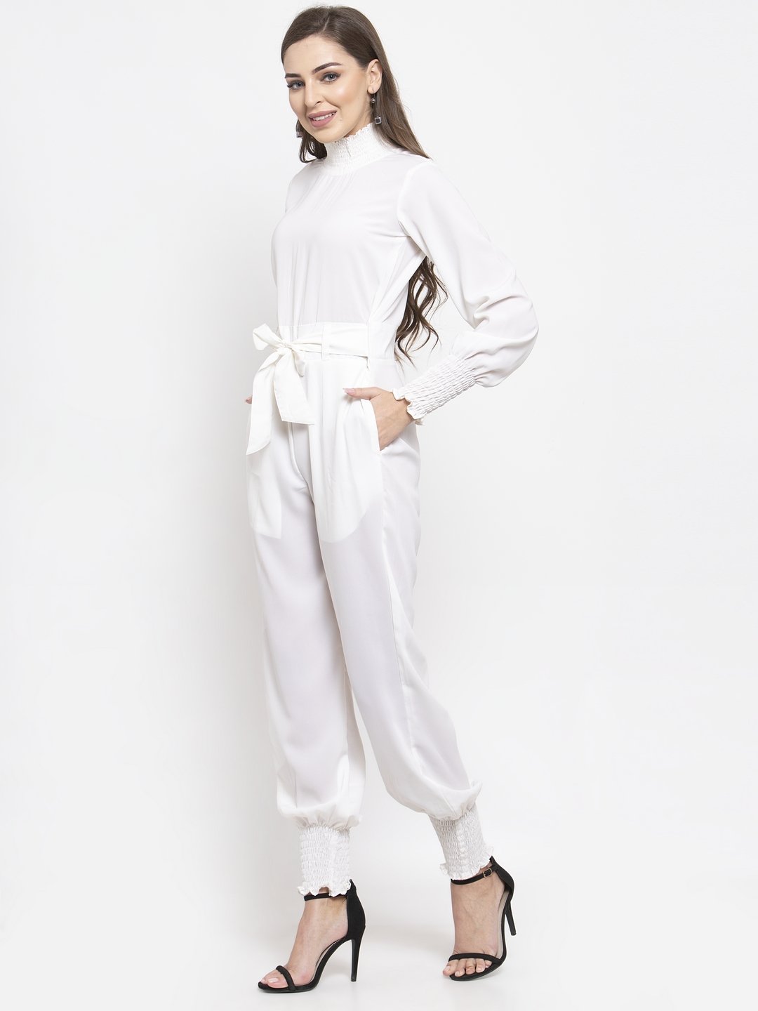 Jompers Women White Solid Basic Jumpsuit | Grocsy