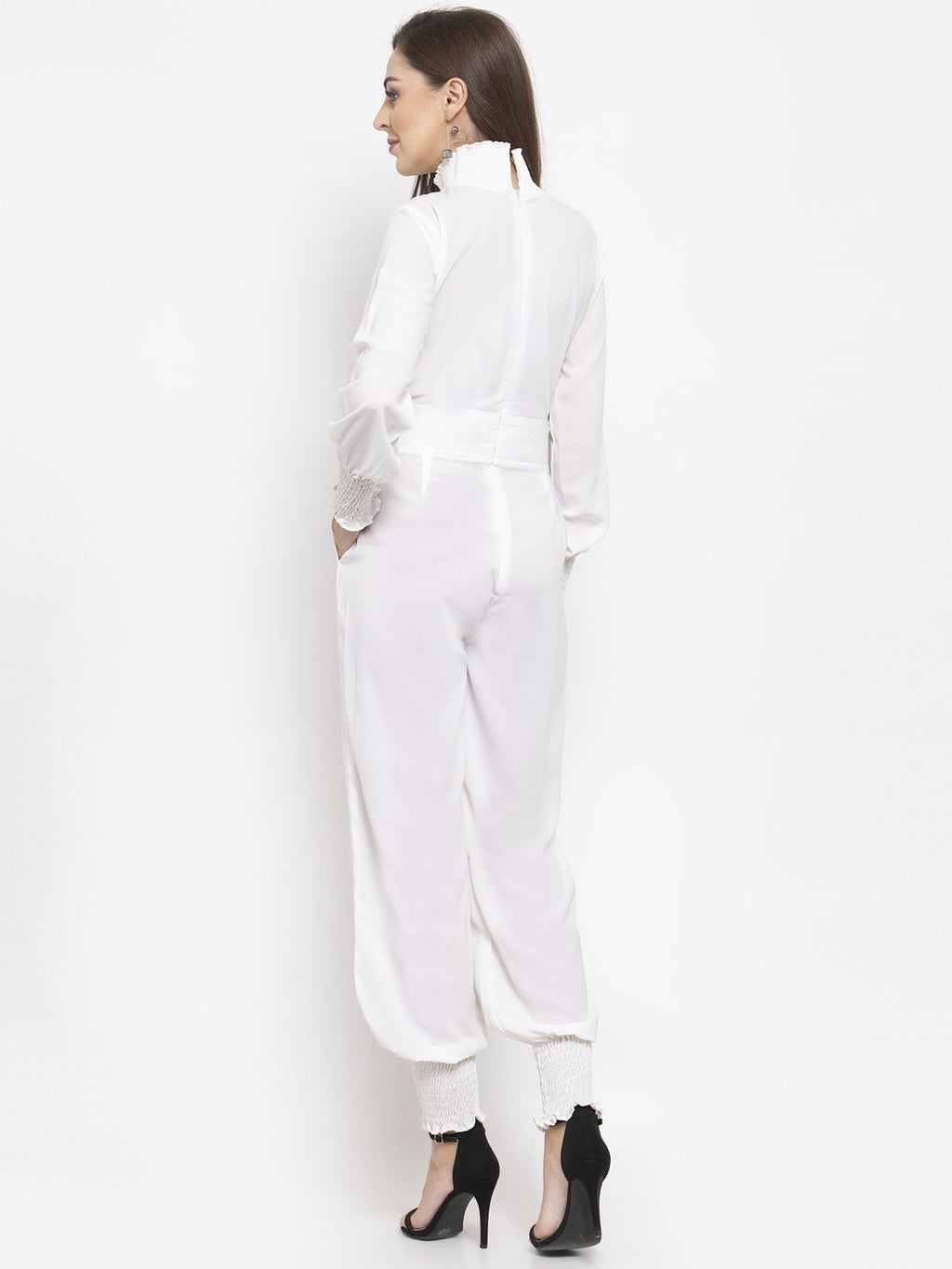 Jompers Women White Solid Basic Jumpsuit | Grocsy