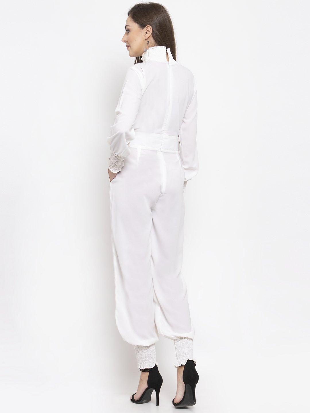 Jompers Women White Solid Basic Jumpsuit | Grocsy